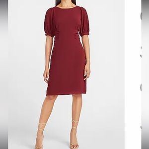 Cinched Waist Puff Sleeve Sheath Dress